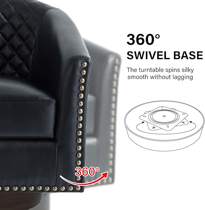 Swivel Barrel Accent Chair, Comfy Modern Upholstered Round Faux Leather Arm Chair for Living Room, Bedroom（Black, Set of 2