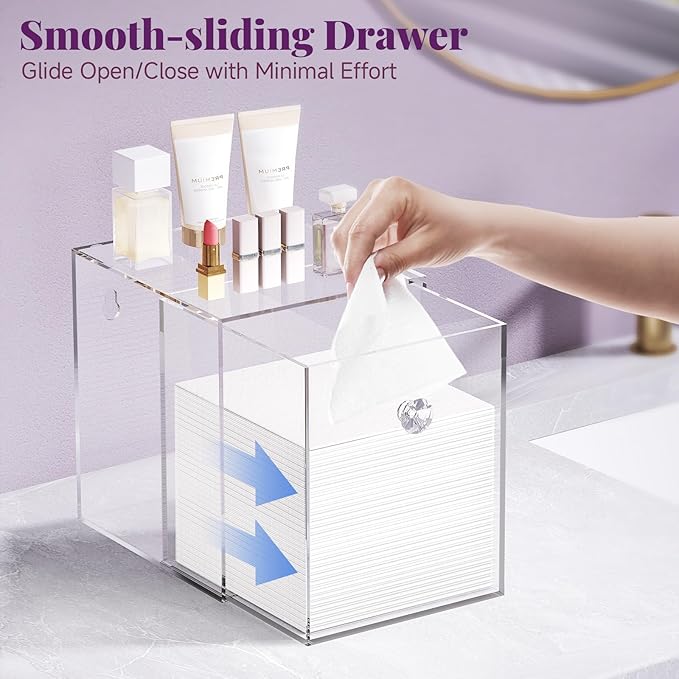 Delamu Disposable Facial Towels Storage Box - Stackable Acrylic Organizer Compatible with Clean Skin Club Towel XL, Bathroom Vanity, Dresser Holder, Dustproof Multipurpose for Makeup, Skincare, Clear