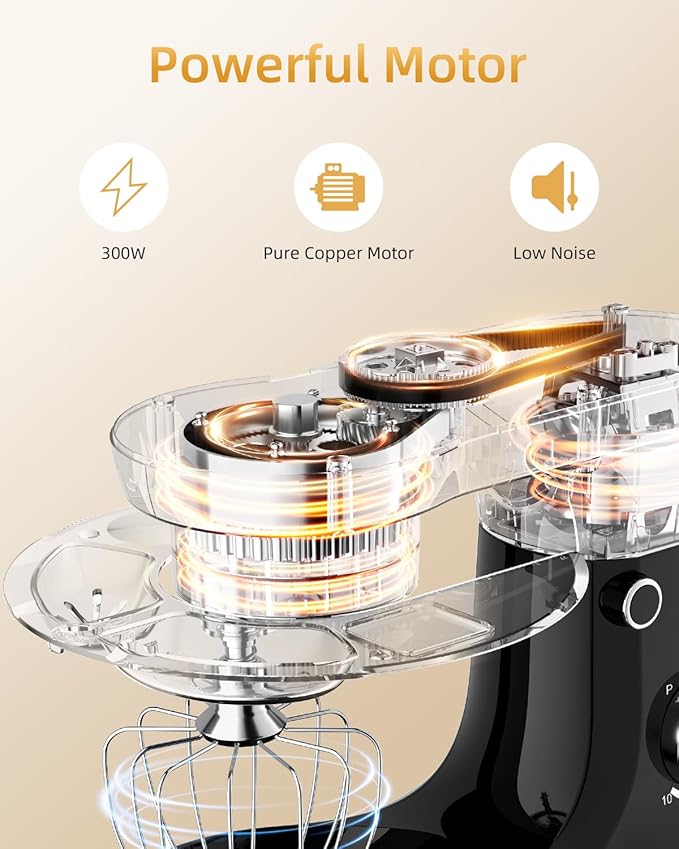 Facelle Tilt-Head Stand Mixer, 5QT+6QT Stainless Steel Two Bowls, 10 Speeds Kitchen Electric Food Mixer with Egg Whisk, Dough Hook, Beater, Dishwasher-Safe Attachment, Ideal Gift for Mom