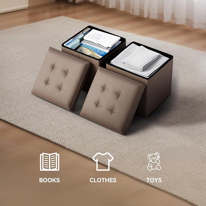 Storage Ottoman Bench, 15 Inch Ottoman Foot Rest, End of Bed Bench, Storage Chest, Load 700 lb, for Living Room, Bedroom, Entryway, Brown