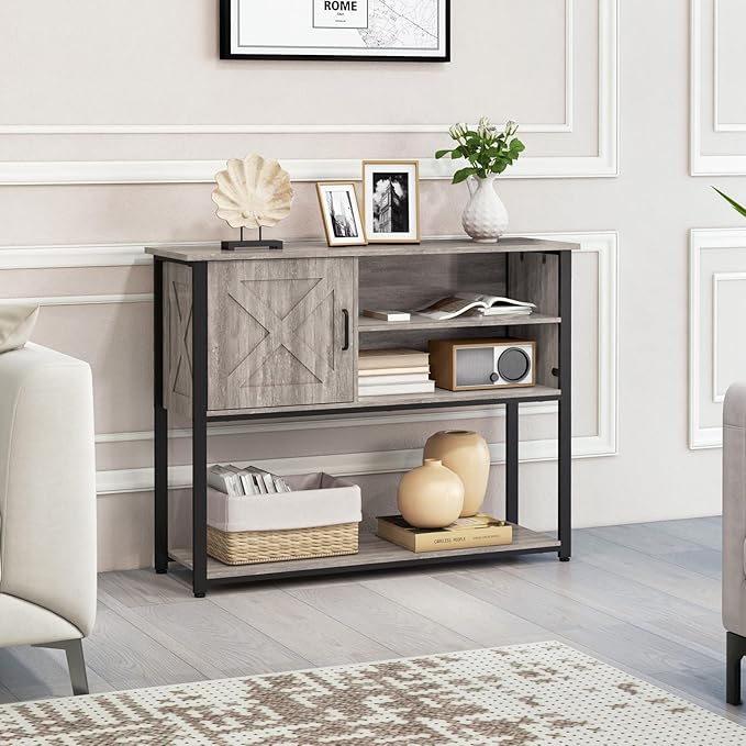 41" Console Table with Storage Cabinet, Sofa Table with Storage Shelves, Coffee Bar Table, Sofa Entryway Tables for Entry Way, Behind Couch Table for Living Room Hallway, Gery