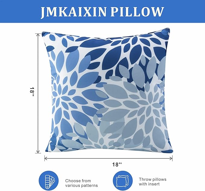 Outdoor Pillows, Pack of 2 Waterproof Decorative Throw Pillows with Inserts, 18”x18” Square Pillows for Couch, Sofa and Patio Furniture