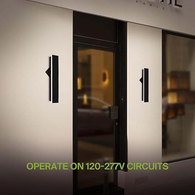 ASD LED 18" Long Wall Mount Light Fixture, Outdoor & Indoor Linear Sconce | 3CCT, Dimmable, Waterproof, Anti-Rust, ETL Listed | 18W 1200LM 3000-5000K 100-277V | Exterior Porch Lighting | Black, 2 Pack