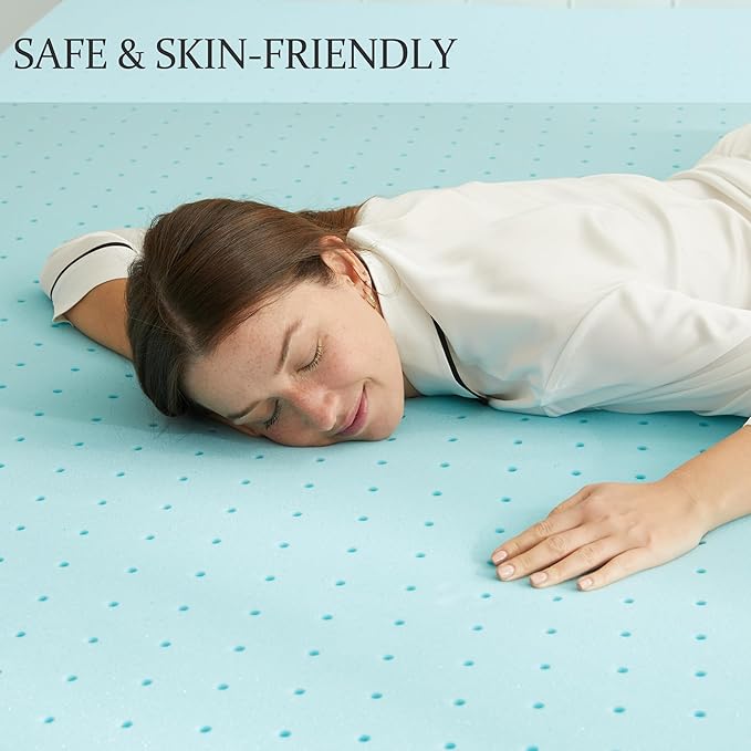 3 Inch Memory Foam Mattress Topper Twin, Mattress Pad Gel Infused Foam Bed Topper, Ventilated Soft Blue,Full Size