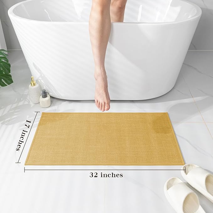 chakme Bathroom Rugs Mat 32x17, Ultra Thin Non Slip Bath Mat Quick Dry Absorbent Bath Mat for Bathroom Floor, (Yellow, 32"x17")