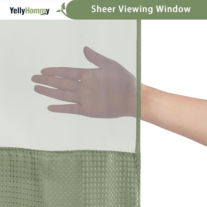 YellyHommy No Hook Shower Curtain with Snap in Liner Set Less Time Waffle Shower Curtain for Bathroom 75" L x 72" W Sage Green