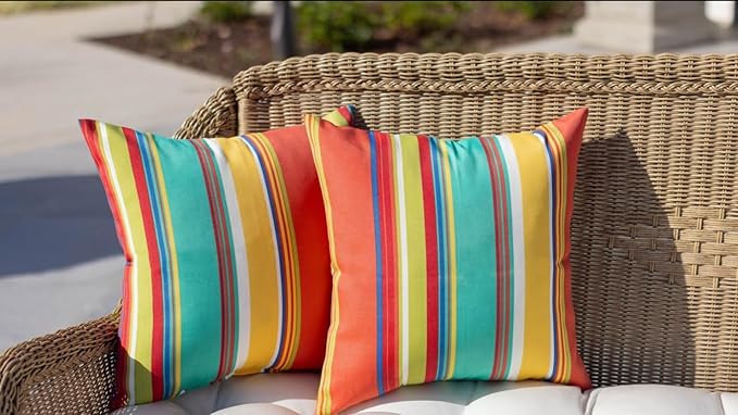 RSH DECOR: Sunbrella Square Throw Pillows Set of 2 | 20" x 20" | Water and Fade-Resistant Performance Fabric | Outdoor Pillow Covers with Down-Alternative Inserts | Canvas Canvas