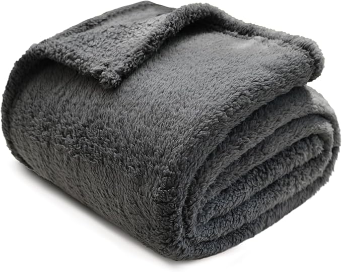 Sherpa Throw Blanket for Bed, Super Soft Cozy Fuzzy Plush Blankets for Winter, Reversible Thick Warm Blanket for Bed, Couch, Living Room, Grey, Queen Size 90"x 90"