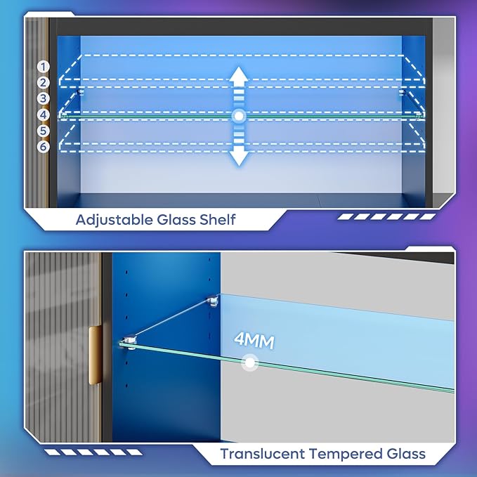 Bestier Gaming TV Stand for TVs up to 80 inch, 70 inch LED Entertainment Center with Adjustable Glass Shelf & Translucent Doors Storage Cabinet for PS5, Modern TV Console for Living Room, Black Marble