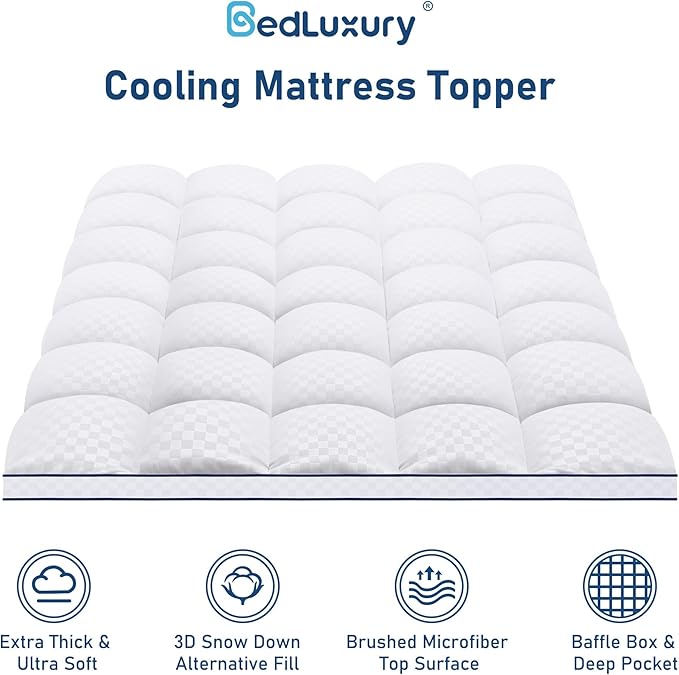 Twin Mattress Topper Extra Thick Pillowtop Cooling Plush Mattress Pad Cover Protector with 8-21 Inch Deep Pocket 3D Snow Down Alternative Fill White