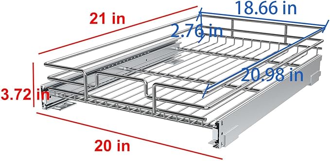 Pull Out Cabinet Organizer, 20 * 21 IN Heavy Duty Wire Metal Chrome Slide Out Drawers For Kitchen Cabinets, Doesn't Include Door Fittings