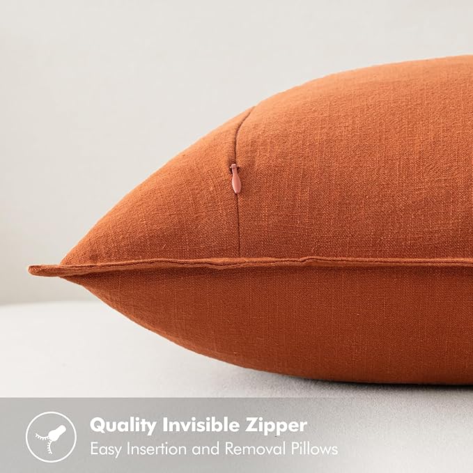 MIULEE Fall Decorative Linen Pillow Covers 18x18 Inch Burnt Orange Boho Farmhouse Neutral Couch Throw Pillows for Bed Pack of 2 Accent Modern Pillowcase Summer Sofa Livingroom Home Decor