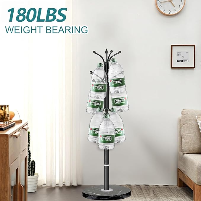 Coat Rack with Natural Marble Base, Metal Modern Coat Racks Freestanding, Coat Rack Stand with 12 Hooks, Coat Tree Hats Hanger Stand for Entryway, Hallway (12 Hooks-Black)