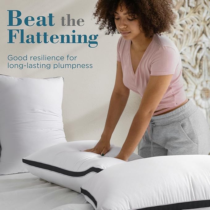 viewstar Pillows Queen Size Set of 2, Hotel Quality Cooling Down Alternative Gusseted Bed Pillows for Side, Back, or Stomach Sleepers, Black