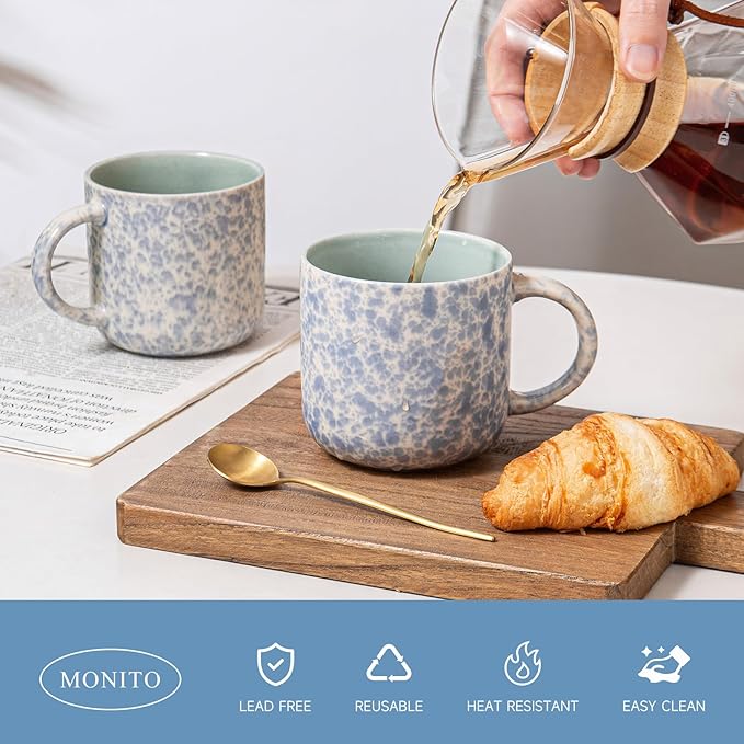 MONITO 12 OZ Coffee Mugs Set of 4, Ceramic Coffee Mugs,Modern Coffee Mugs Set with handle for Tea/Latte/Cappuccino/Milk/Cocoa. (BLUE, 4 Count（Pack of 1)