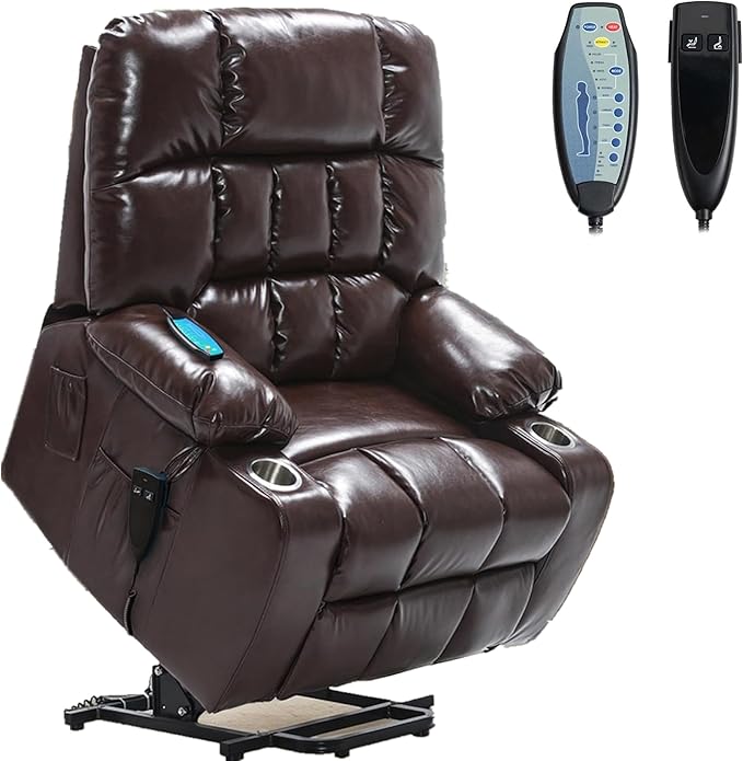 Heavy Duty Recliner Chairs with Cup Holders for Adults Big and Tall, Oversized Power Recliner Lift Chair for Elderly, Heat and Massage, Stand Up, Lay Flat 160 Degree Sleeping