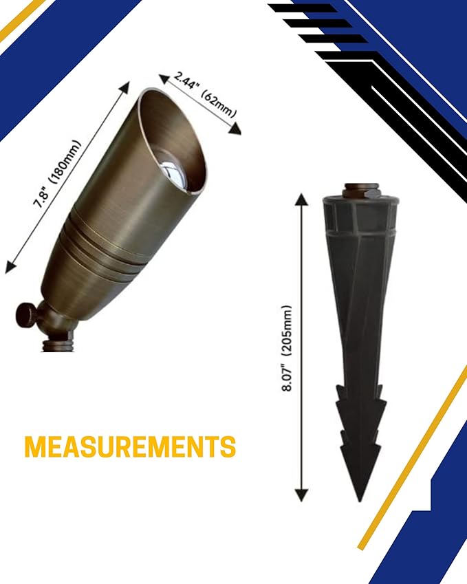 Brass Landscape Spotlights by GLE - 12 Volt - Outdoor Uplight LED, Wired Spot Lights IP65 Waterproof, Antique Bronze for Exterior Garden Yard Tree House Without MR16 Bulb (1 Pack)