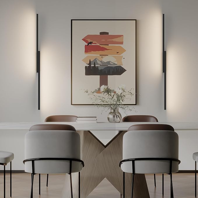 Aipsun 31.5inch Black Battery Operated Wall Sconce Set of 2, Rechargeable Wall Sconce Lighting Dimmable Wireless Wall Lights for Living Room,Bedroom