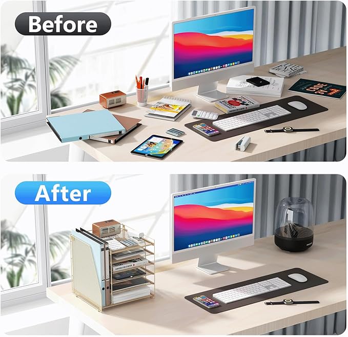 gianotter Desk Organizers and Accessories, 6-Tier Paper Organizer with Magazine rack, File Organizer for Desk, Office Accessories & Workspace (Gold)