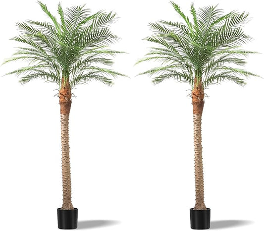 Artificial Phoenix Palm Tree 8ft Tall 2 Set – Fake Large Tropical Tree with 18 Adjustable Leaves, Outdoor Indoor Faux Sago Palm Plant for Living Room Patio Poolside Yard Decor (2, 8ft)
