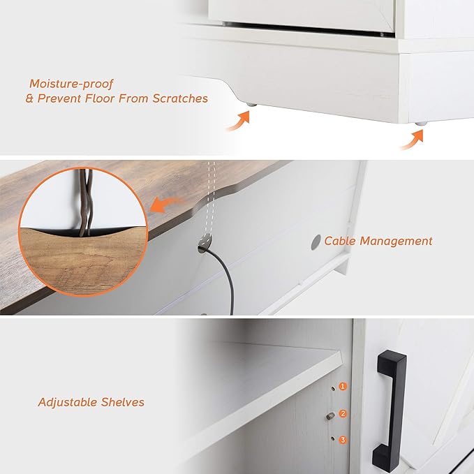 WAMPAT Farmhouse 65 in TV Stand and Coffee Table Set, Entertainment Center for TVs Up to 65", 30" Square Wood Center Table with Gas Spring Flip-Top for Living Room,Antique White