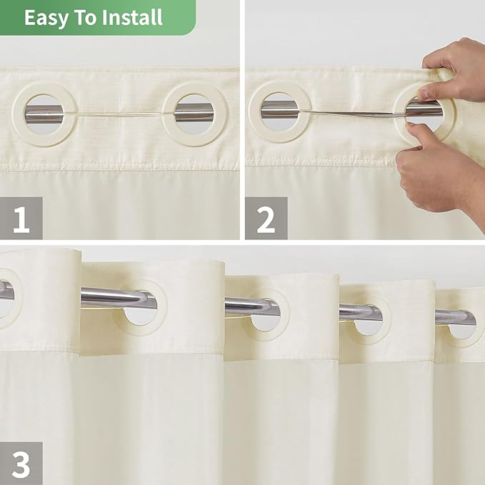 Cream No Hook Shower Curtain with Snap-in Fabric Liner Set,Slub Textured Fabric Shower Curtains for Bathroom,Hotel Style Modern Shower Curtain,Water Repellent & Washable,71x74(72)