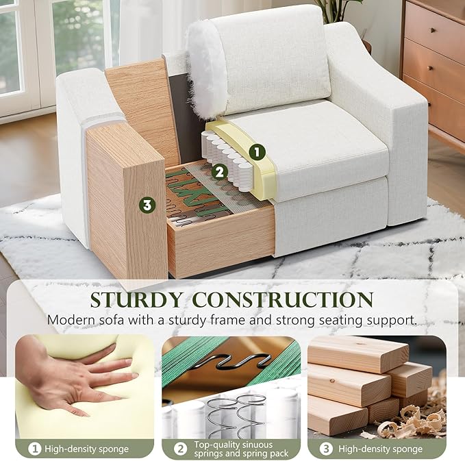 ELUCHANG 47" Oversized Accent Chair, Linen Fabric Modern Lounge Chair with Deep Seat, Washable Cover, Comfy Upholstered Large Sofa Armchair Reading Chair for Living Room, Bedroom, Office, Ivory