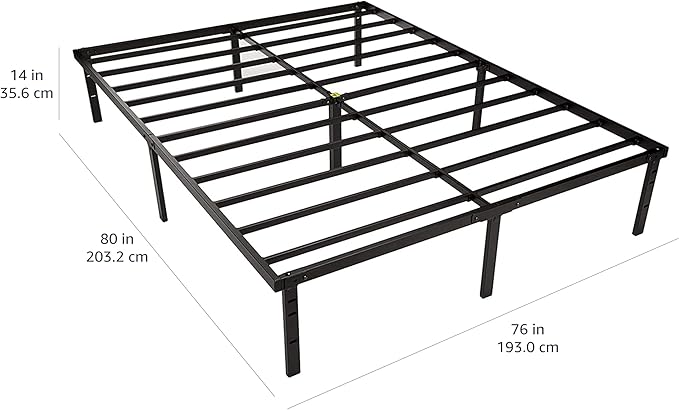 Amazon Basics Sturdy Heavy-Duty Non-Slip Platform Bed Frame King Size Storage, Steel Slat Support, Noise Free, Easy Assembly, 14 Inch Black