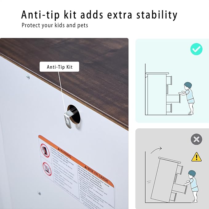 SOOWERY Dresser for Bedroom, Farmhouse Dresser with 2 Wooden Drawers and Storage Cabinets, 71 Inches Tall Chest of Drawers for Bedroom, Living Room, Hallway, White