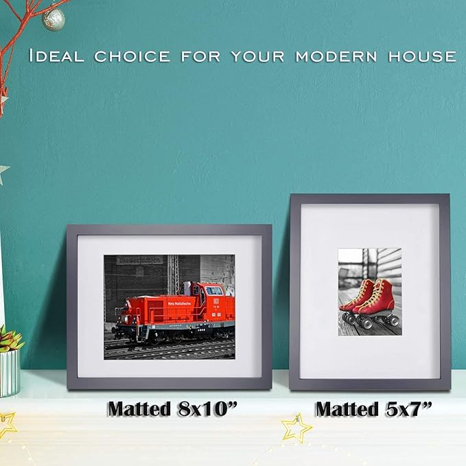 Egofine 11x14 Picture Frame Display Pictures 5x7 / 8x10 with Mat or 11x14 Without Mat Made of Solid Wood Covered by Plexiglass for Table Top Display and Wall Mounting Photo Frame, Dark Grey