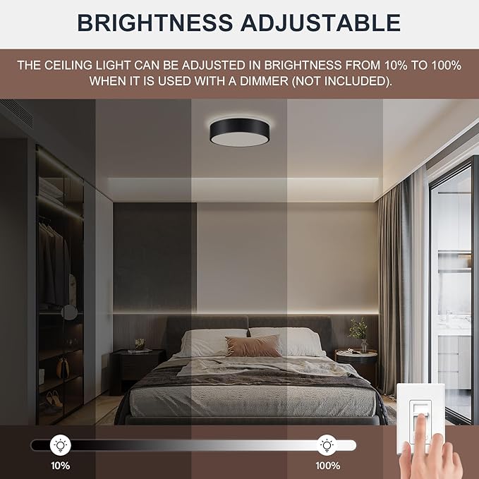 Dimmable Black LED Flush Mount Ceiling Lights, Modern 5CCT 2700K-6000K Close to Ceiling Light, Simple Round Kitchen Lighting Fixtures for Bedroom Hallway Entryway Laundry Room, 11.8 Inch