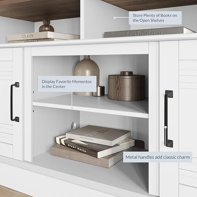 BELLEZE Modern 48" Farmhouse Wood TV Stand & Media Entertainment Center Console Table for TVs up to 50 Inch with Open Storage Shelves & Cabinets - Norrell (White)