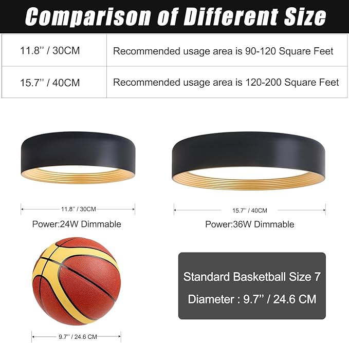 Dimmable Flush Mount Ceiling Light,Round 11.81 inch LED Ceiling Light,Modern Black with Gold Inside Lighting,24W 5CCT 3000K-6500K Selectable for Laundry Room Hallway Kitchen