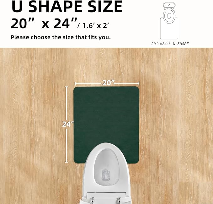 Toilet Rug, Thin Toilet Rugs U Shaped Washable Non Slip Absorbent Quick Dry Low Pile Toilet Mat, 20"x24" U Shape Dark Green