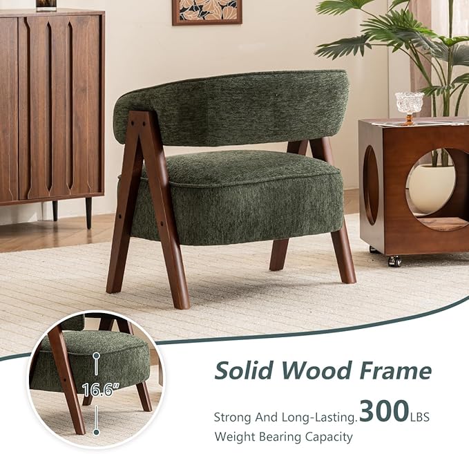 Kidol & Shellder Mid Century Accent Chair Comfy Fabric Modern Accent Chairs Upholstered Lounge Reading Armchair with Thicken Seat Cushion Wood Frame for Living Room,Bedroom, Reading Room （Green）