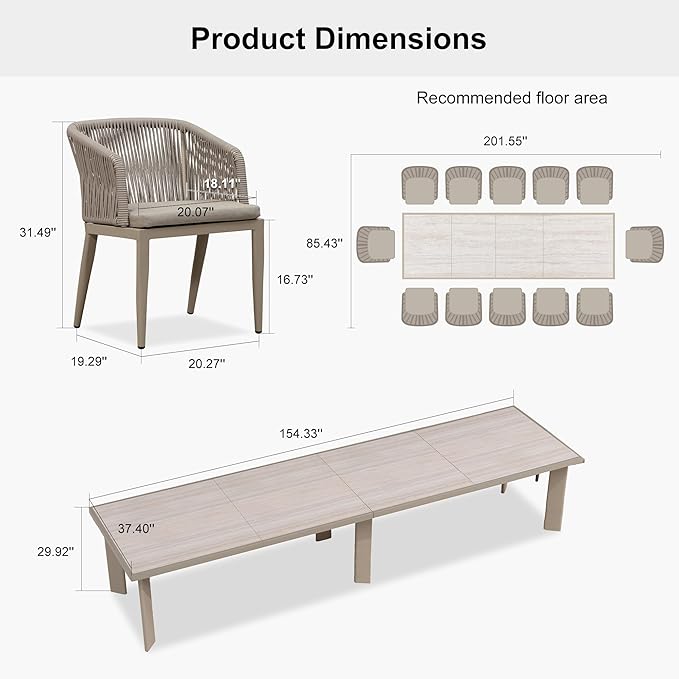 PURPLE LEAF 13 Pieces Outdoor Dining Set Patio Dining Furniture Set Aluminum Rattan Wicker Outdoor Dining Table and Chairs Set for 12 for Lawn Porch Deck Champagne