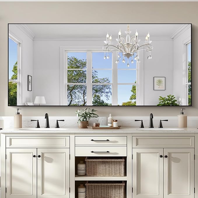 KOCUUY 72x30 Inch Large Black Wall Mounted Mirror,Aluminum Framed Decorative Rectangular Bathroom Mirror for Wall Over Sink,Vanity Mirror for Bedroom Living Room Bathroom,Functional Oversized Mirror