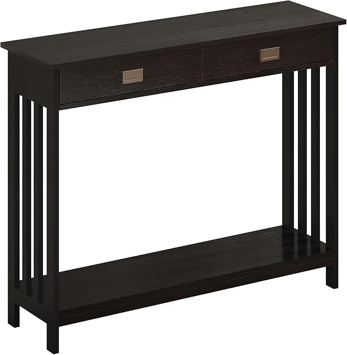 ChooChoo Black Entryway Table with Drawer, Narrow Console Table, Sofa Table with Storage Shelf for Entryway, Living Room and Hallway