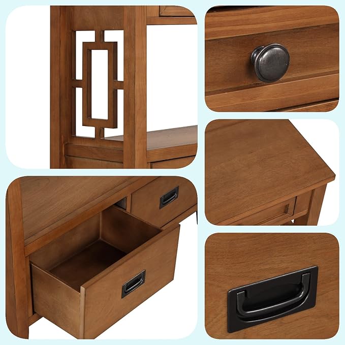 36 Inch Country Farmhouse Console Table with 4 Drawers and 1 Storage Shelf Pine Wood Suitable for Entryway Entrance Living Room Bedroom Hallway Kitchen (Brown)