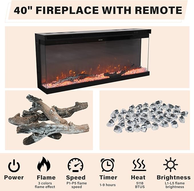 4 EVER WINNER Farmhouse Fireplace TV Stand with 40" Electric Fireplace for 80" TV, 70" Entertainment Center with Adjustable Storage Cabinets, 2 Drawers, LED Lights, TV Consoles for Living Room, Grey