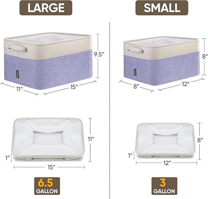 BALEINE 4 Pack Fabric Storage Bins for Shelves, Linen Storage Baskets for Organizing, Decorative Closet Bins for Clothes, Home (Lavender, 15''x11''x9.5'')