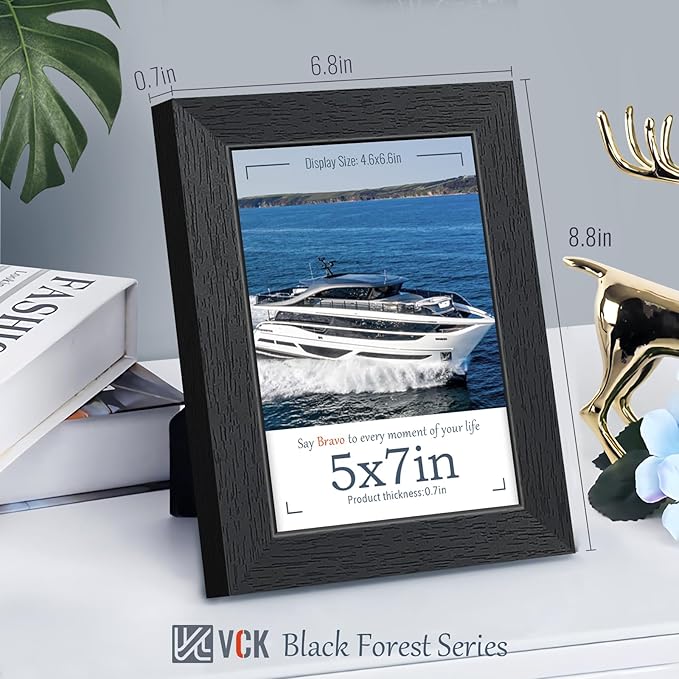 VCK 5x7 Picture Frame, Black Wooden Photo Frames for Wall Hanging Gallery or Tabletop Display, 2 Pack