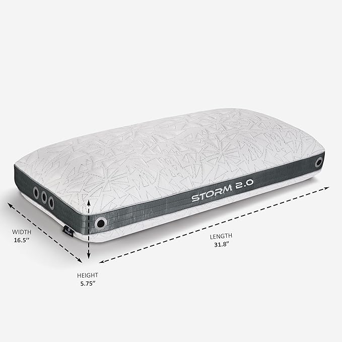 Bedgear Storm King Performance Pillow - Size 2.0 - Cooling Bed Pillow for Hot Sleepers - Medium Pillow for All Sleep Positions, Hypoallergenic, Washable & Removable Cover - 20" W x 36" L x 5.75"