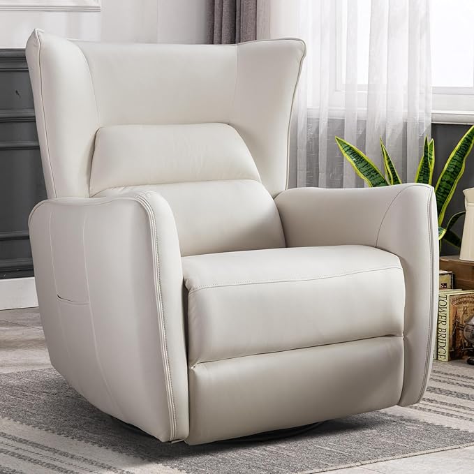 INZOY Power Swivel Rocker Recliner Glider, Oversize Electric Swivel Rocker Recliners with Highly Enveloping Backrest, Nursery Rocking Recliner Chair Leathaire Reclining Sofa for Living Room, White