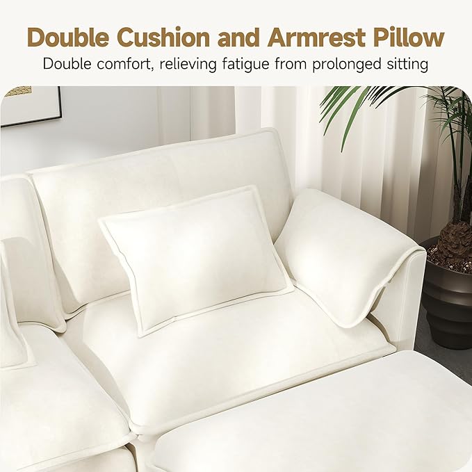 Real Relax 34.9'' Modular Sectional Sofa, Single Seat Without Armrest Chenille Convertible Couch with 2 Pillows for Living Room, Office and Leisure Places, Beige