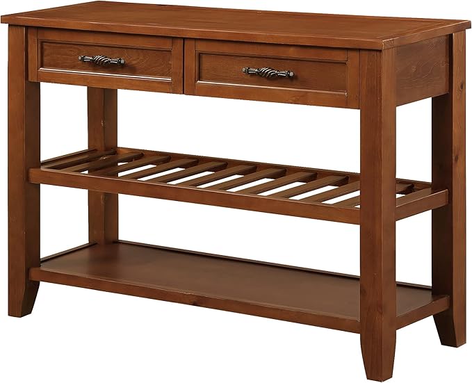 Solid Wood Console Table Entryway Table with Storage Drawers and Shelves Sofa Tables (42" Brown)