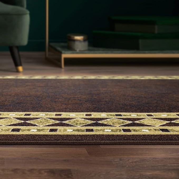 Antep Rugs Alfombras Modern Bordered 3x5 Non-Skid (Non-Slip) Low Profile Pile Rubber Backing Indoor Area Rugs (Brown Beige, 3' x 5')