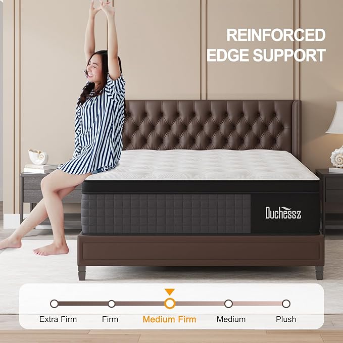 Queen Mattress 14 Inch, Medium Mattresses Hybrid with Gel Memory Foam and Individually Pocket Innerspring Euro Top for Motion Isolation, Edge Support, 100 Night Trial Black & White