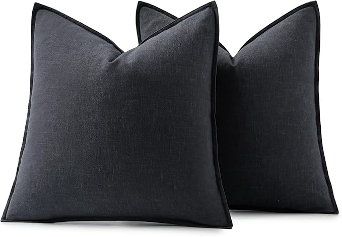 MIULEE Decorative Linen Euro Sham Pillow Covers 24x24 Dark Gray Boho Farmhouse Neutral Couch Throw Pillows for Bed Pack of 2 Accent Modern Pillowcase Sofa Livingroom Home Decor