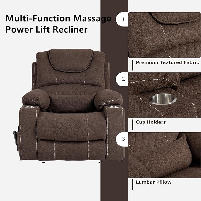 180 Degrees Lay Flat Lift Recliner Chair with Heat and Massage, Dual Motor Infinite Position Electric Power Lift Recliners for Elderly, Big Man Up to 400 LBS, Seniors, White